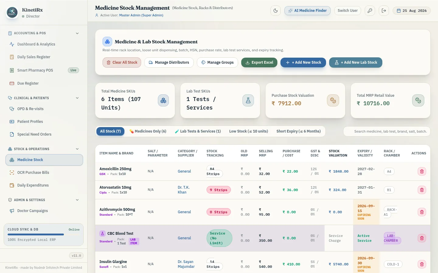 KinetiRx Inventory & stock screen